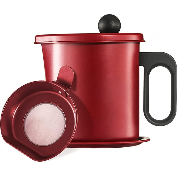 Contenedor de grasa de tocino con colador, recipiente de almacenamiento de aceite de acero inoxidable de 1,7 l, lata de grasa de tocino para cocina, aceite para freír Adepaton WMPH-564-3