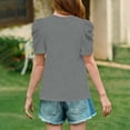 thumbnail image 3 of Inglocry Girls Puff Short Sleeve Shirts Summer Ribbed Knit Crewneck T Shirt Tops Tee Blouse Cute Summer Tops For Teens Gray 5-6Y, 3 of 4