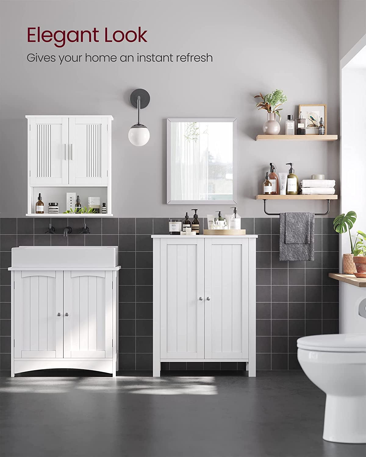 VASAGLE Slim Tall Stand Alone Bathroom Cupboard Floor Storage Cabinet with 2 Adjustable Shelves White Walmart