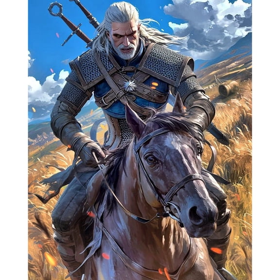 The Witcher Diamond Painting Set (for Adults) 5D DIY Character Diamond Art Set (for Beginners) Round Full Diamond Diamond Painting Gemstone Art Crafts (Home Wall Decoration Gift)