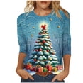 thumbnail image 2 of Feancey 3/4 Sleeve Tshirt for Women Plus Size Trendy Christmas Tree Print Tunic Tops Loose Fit Casual Round Neck Blouse Holiday Tee Shirts Blue 3XL, 2 of 5