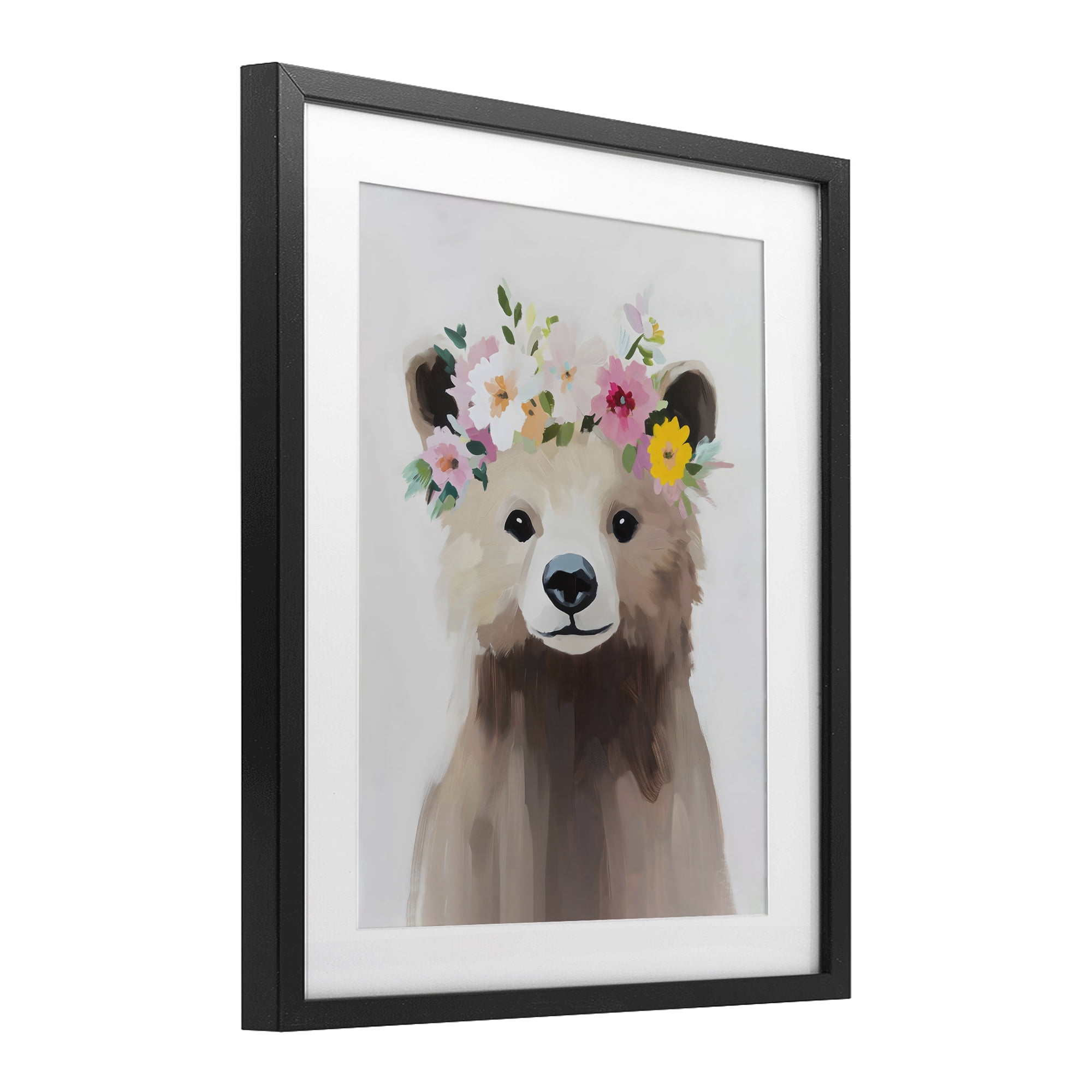 Stupell Industries Flower Crown Bear Black Framed Print Under Glass, design by The Prints Vibe