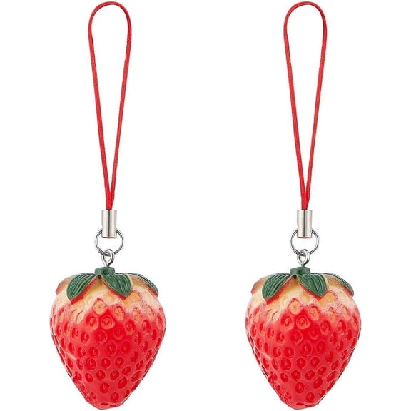 2Pcs Strawberry Pendant Phone Charm Simulation Strawberry Mobile Phone Hanging Rope Cell Phone Chain Strap Bag Pendant Ornament Keychain Accessory for Women DIY