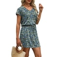 thumbnail image 3 of Qaspx Summer Dresses for Women V Neck Casual T-shirt Dresses Tie Waist Mini Dress with Pockets, 3 of 5