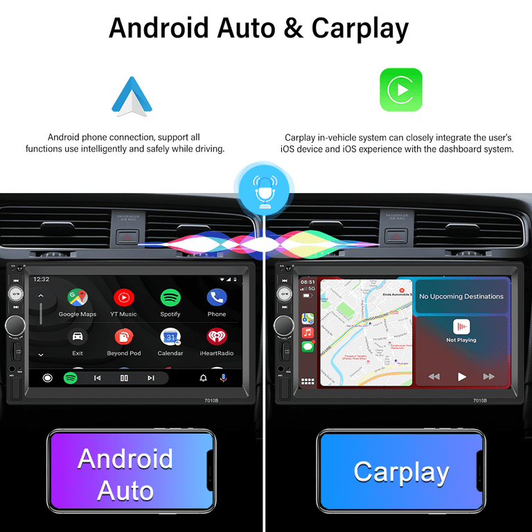 Podofo Double 2 DIN 7'' Universal Car Stereo Radio Apple CarPlay Android Auto Mirror Link HD Touch Screen Car Audio Multimedia Player MP3 MP5