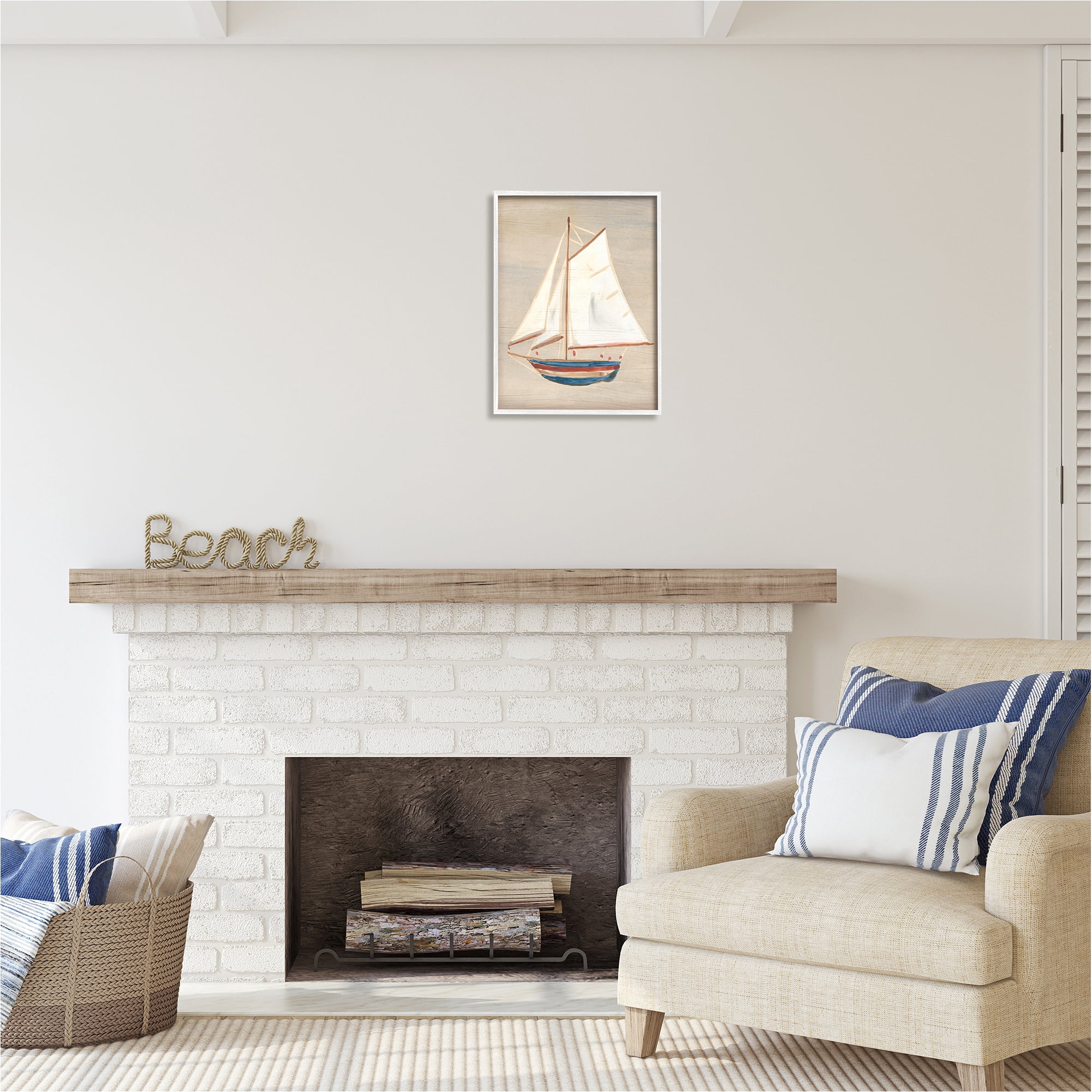 Stupell Industries Blue & Red Sailboat Transportation Painting White Framed Art Print Wall Art, 16 x 20