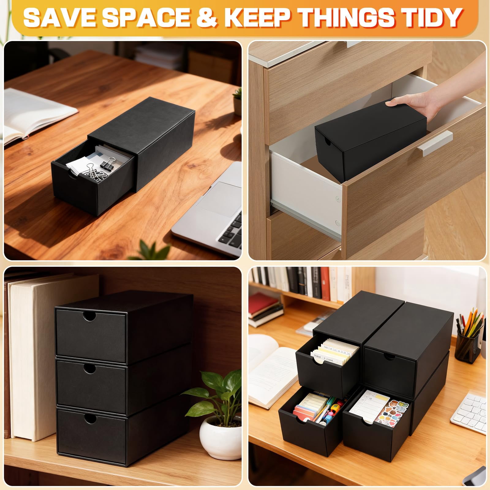 4Pack Index Card Holder with 140 Card Dividers, Total Hold 4000 Cards Index Card Box, Flash Card Holder, Index Cards Case, for Note Card Organizer, Black Index Card Storage Box for Notecard Recipe