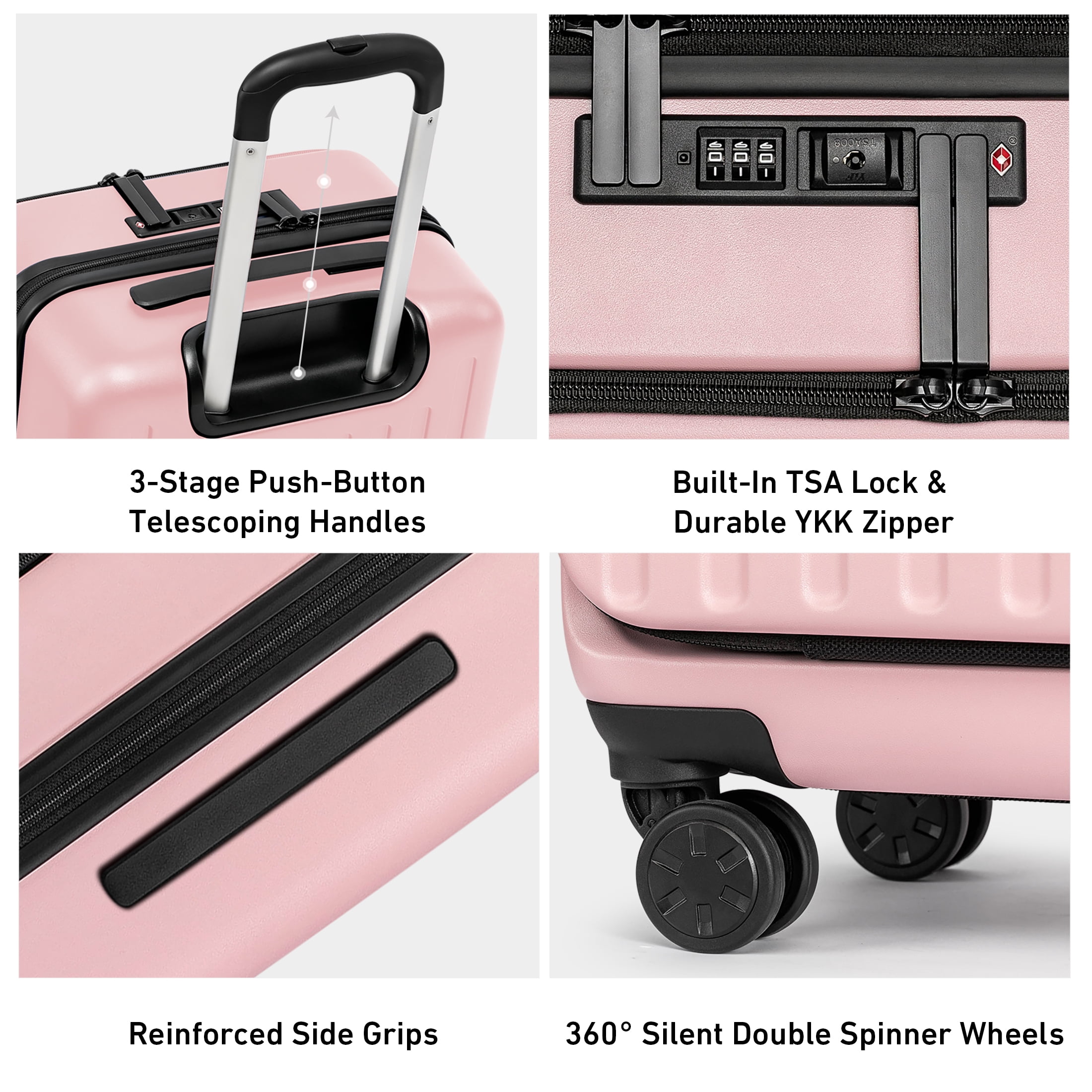 3 Piece Luggage Sets,Front Open Hard Shell 100% PC Suitcase With Double Spinner Wheels & TSA Lock