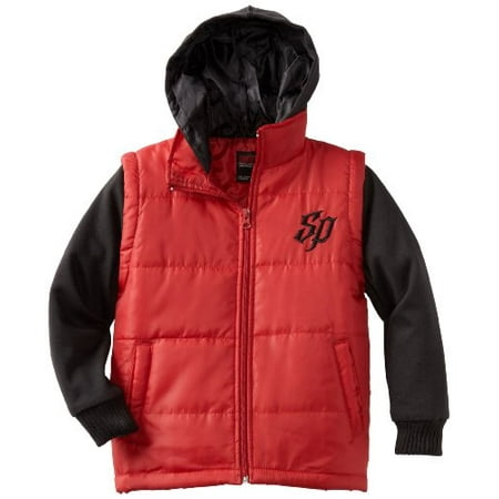 Aurora Lightweight Hoody Southpole Little Boys' Twofer Padded Vest with Long Sleeve Fleece Hoody, Red, X-Large ()