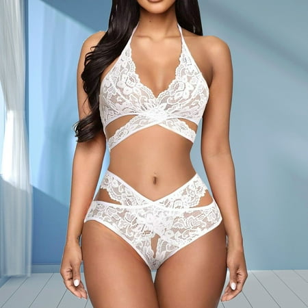 

Shiusina Ladies Fashion Temptation Lingerie Lace Neckband Babydoll Underwear White XXXL