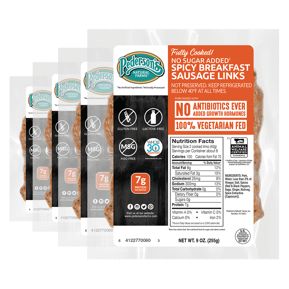Pedersons Farms, Fully Cooked, No Sugar Spicy Breakfast Sausage Links (4 Packages, 9 oz. each)
