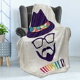 thumbnail image 4 of Hipster Soft Flannel Fleece Blanket, Abstract Man in a Hat Portrait with Glasses Mustache and Beard on Grunge Background, Cozy Plush for Indoor and Outdoor Use, 60" x 80", Multicolor, by Ambesonne, 4 of 5