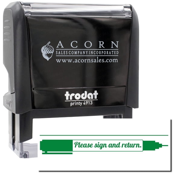 Large Self-Inking Please Sign and Return with Pen Stamp, Trodat Printy 4913, Press and Print Stamping, Impression Size 7/8" x 2-1/4", Up to 10,000 Impressions - Green Ink