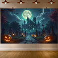 thumbnail image 6 of Gothic Design Halloween Banner Spooky Castle Jack O Lantern Decorative Spooky Scene Pumpkin for Halloween Party Yard Decor, 6 of 9