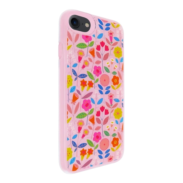 Funda de Diseño Doble Capa con Vidrio 9D para iPhone 7 / 8 Flores con fondo rosa Selicell Funda de diseño doble capa