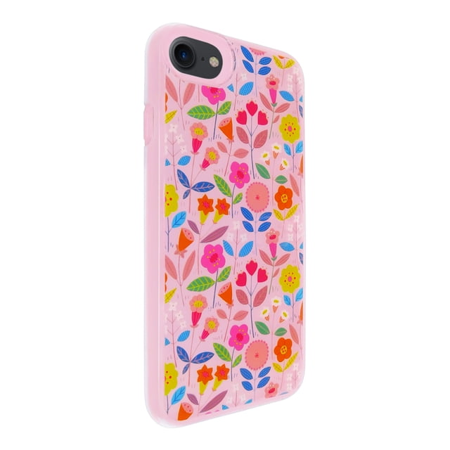 Funda de Diseño Doble Capa con Vidrio 9D para iPhone 7 / 8 Flores con fondo rosa Selicell Funda de diseño doble capa