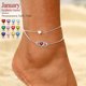 thumbnail image 2 of Pulsera de tobillo de plata esterlina Silvora para mujer con piedra de nacimiento de corazón de enero, 2 of 8