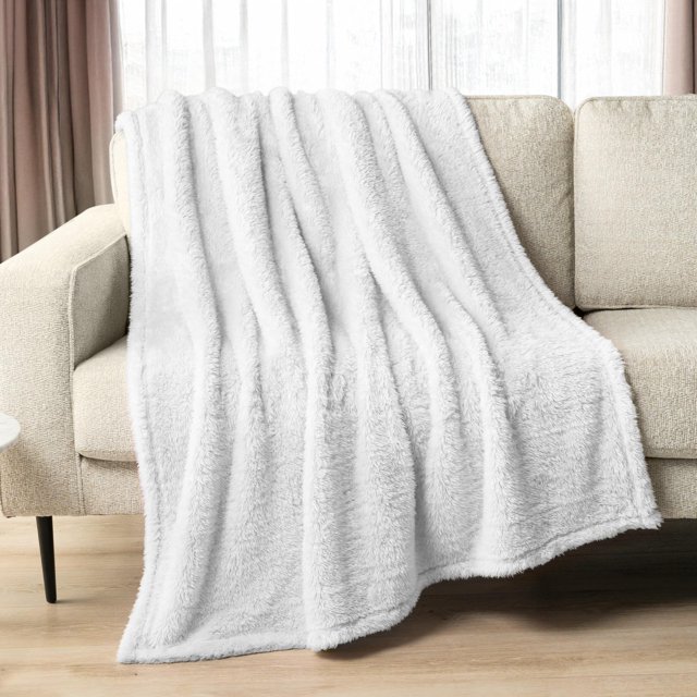 Manta de forro polar PAVILIA Sherpa blanca de 150 x 200 cm para todas las estaciones
