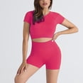 thumbnail image 3 of MELDVDIB Workout Set for Womens Quick Dry Crewneck Short Sleeve Crop Tops High Waist Shorts Breathable Stretchy Slim Sweatsuit, 3 of 3