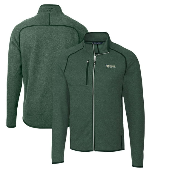 Men's Cutter & Buck Heather Green New York Jets Throwback Logo Mainsail Sweater-Knit Full-Zip Jacket
