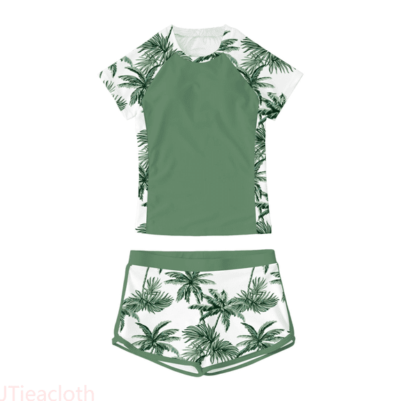 JTieacloth Girls Two Piece Swimwear Set Summer Beach Pool Outfit Floral Print Round Neck Bikini Top With Shorts For Teen Girls,Sizes 9-10 Years