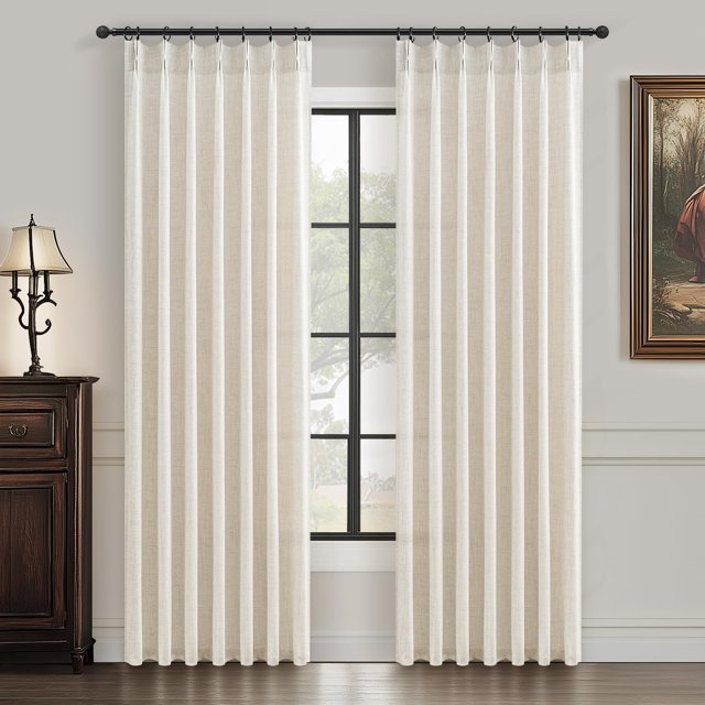 Cortinas plisadas de lino grueso, 213 cm de longitud, 2 paneles, color crema