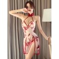 thumbnail image 2 of Hot Butterfly Embroidery Mesh Dress, Sheer Deep V Split Strappy Cheongsam Babydoll, Women's Sexy Lingerie & Underwear, 2 of 5