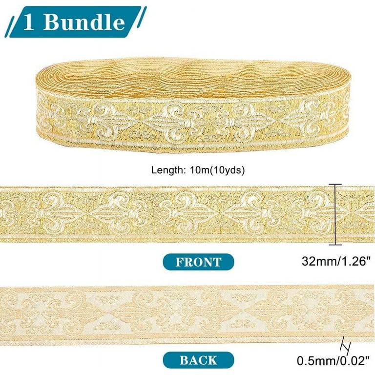 etnisch jacquard lint, 10 Yard 33mm Vintage Jacquard Lint Gouden Jacquard Trim met Borduurwerk Bee & Floral Webbing Ribbon Emobridered Woven Trim (Color : Black 20 Yard