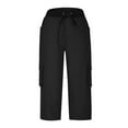 thumbnail image 3 of Jxximdong Pants for Women Cargo Capris Summer Casual Drawstring Capris Pants With Pockets Wide Leg Cropped Pants Outdoor Hiking Pants Black S Trousers, 3 of 4