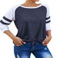 thumbnail image 3 of CHOK Women Stripe Stitching Short Sleeve Colorblock T-shirt, 3 of 5