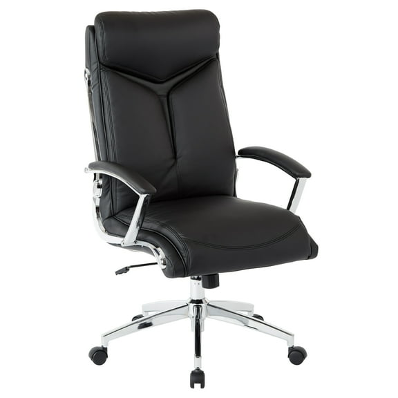 Executive Black Faux Leather High Back Chair with Padded Arms and Chrome Base