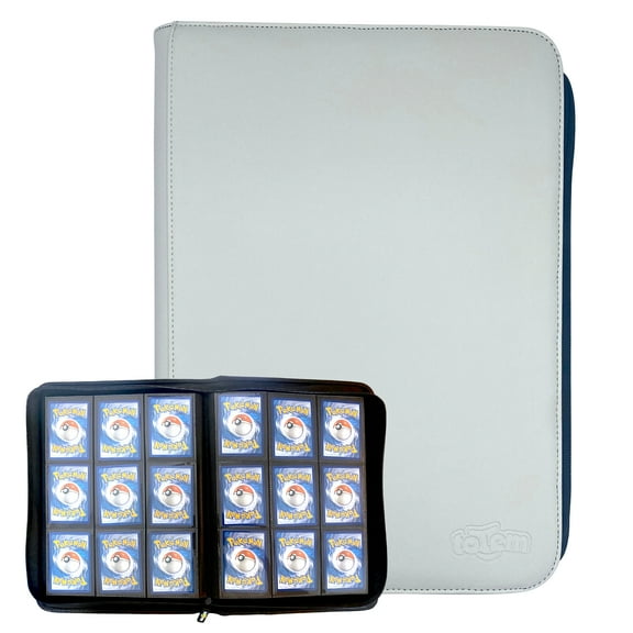 Totem World White Stitched 9-Pocket Leatherette Zipper Binder 20 Pages TCG Album