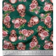 thumbnail image 1 of Soimoi Japan Crepe Satin Fabric Skull & Begonia Floral Print Fabric by Yard 42 Inch Wide, 1 of 1