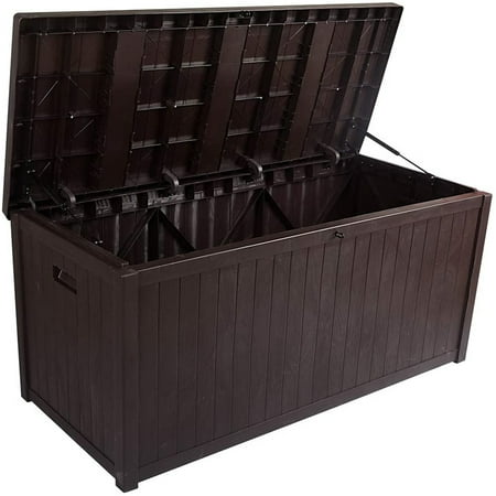 Sunvivi 120 Gallon Outdoor Deck Storage Box Patio Resin Storage Bin Outdoor Cushion Storage Wooden-Like (Brown)