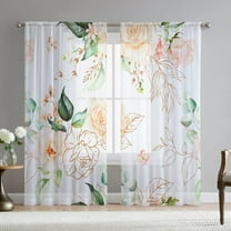 Rose Leaves Curtains for Living Room 63 inch Length 2 Panels Set Elegant Floral Flower Spring Printed Window Curtain Sheer Curtains Chiffon Drapes for Bedroom