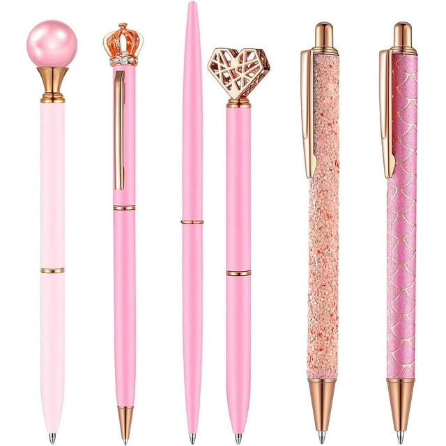 Diamond Gold Glitter Pen Journaling Black Ink Retractable Crystal Glitter Fancy Pens Gifts for Women ose Gold Office Supplies Daily Pen Point Press Pens for School Office Fun Gifts (pink)
