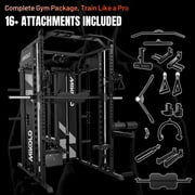 Mikolo Horus Smith Machine Home Gym, Functional Trainer with 260LBS Plates, 2×2Uprights (33 Holes), Dual 128LBS Weight Stack, Centralized Resistance Lat & Row System