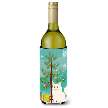Turkish Angora Cat Merry Christmas Tree Wine Bottle Beverge Insulator Hugger