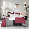 thumbnail image 3 of Manfei Burgundy Geometric Duvet Cover Queen, Abstract Plaid Queen Bedding, Black White Red Gray, Gray Reversible 3 Pieces, 1 Duvet Cover and 2 Pillowcases, 3 of 6