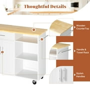 Walsunny 42 Kitchen Island Cart with Storage,Rolling Kitchen Island Side Table on Wheels with Large Worktop,Storage Cabinet,Towel Rack and Drawers,White