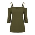 thumbnail image 4 of ClodeEU Women's V Neck 3/4 Sleeve Off-Shoulder Top, Fashion Solid Color Casual Fit T-Shirt Army Green,Women's Plus L, 4 of 5