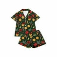 thumbnail image 6 of HOMBOM Womens Green Christmas Pajamas Sleepwear One Sets Button up Comfy Shorts and Short Sleeve Festive Lounge Sets for Ladies, 6 of 7
