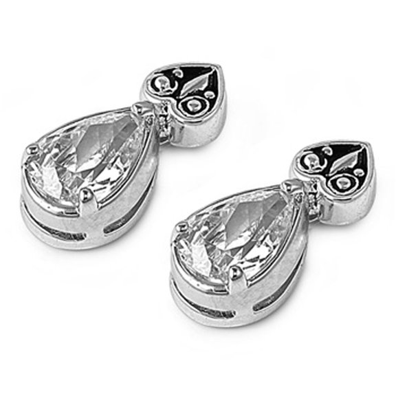 Teardrop Earrings Clear Cubic Zirconia .925 Sterling Silver Jewelry Female Unisex