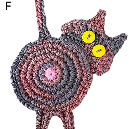 

Handmade Crochet Cat Butt Knitted Coaster Black Novelty HOT For Cat Gift K7W3