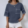 thumbnail image 5 of Women Waffle Knit Tops 2025 Summer Crew Neck Short Sleeve Shirts Casual Trendy Loose Fit Blouses Basic Tee (XL, Navy), 5 of 6