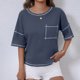 thumbnail image 5 of Camisetas Casuales de Mujer Nueva Camiseta de Manga Corta de Cuello U de Color Sólido de Verano, Poliéster, 5 of 7