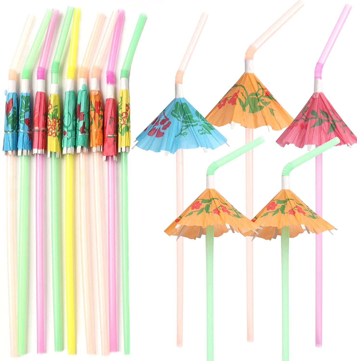 Casewin Umbrella Straws,Disposable Flexible Drinking Straws Parasol