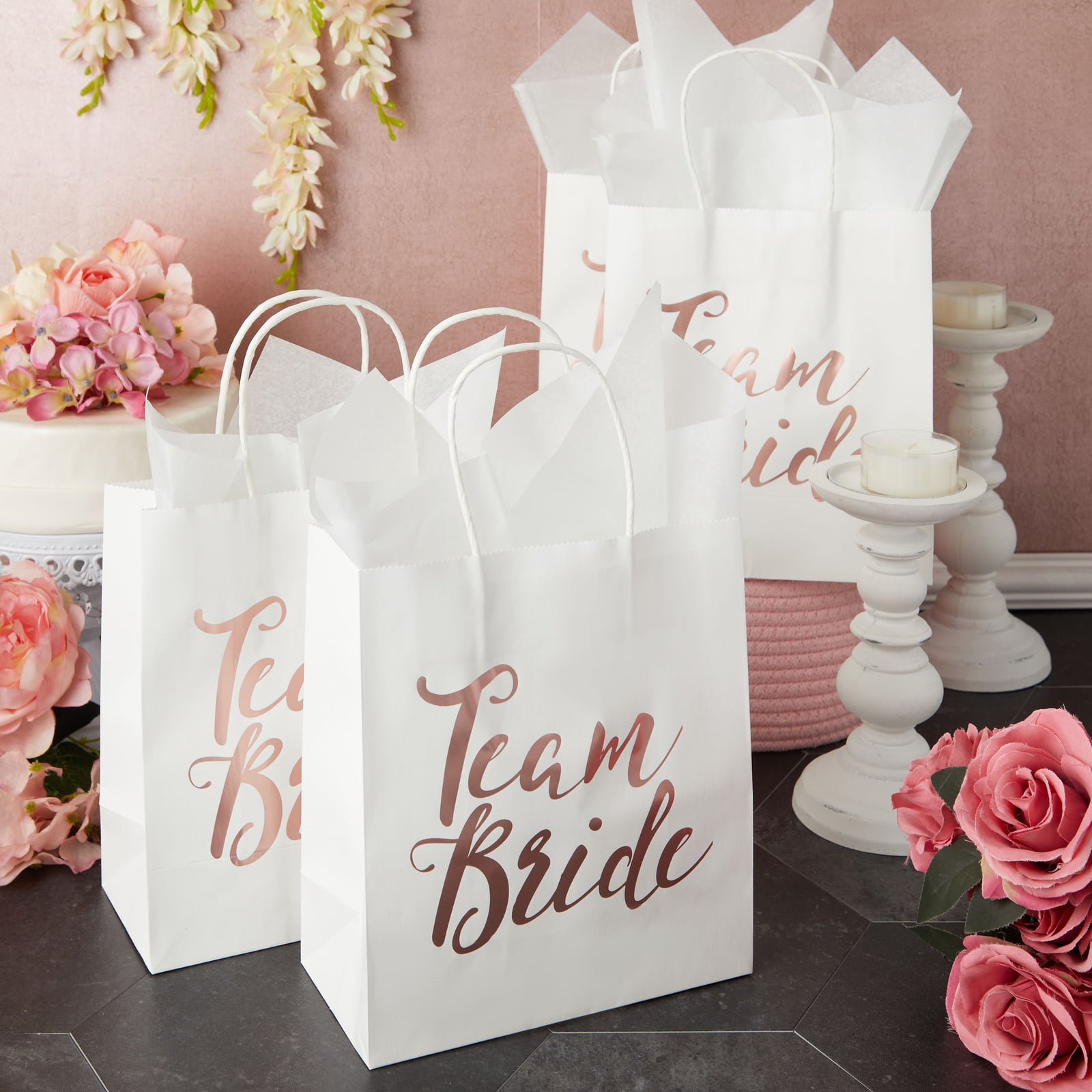 4x TEAM BRIDE HEN PARTY BAGS PRINTED BAGS PINK.