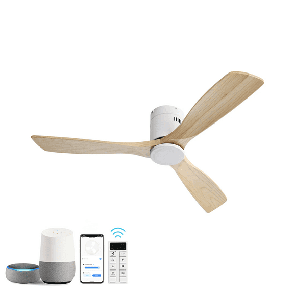 Sofucor Smart Ceiling Fan Indoor Outdoor - Remote, 3-Color Light, 6-Speed, DC Motor, 52 In