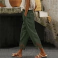 thumbnail image 2 of ZQUUVOU Linen Capri Pants for Women Drawstring Waist Cotton Blend Hollow Out Hem Ankle Length Casual Boho Cropped Trousers Olive Green, 2 of 5